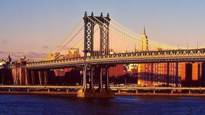 Bridge, Lights, Manhattan, Sea