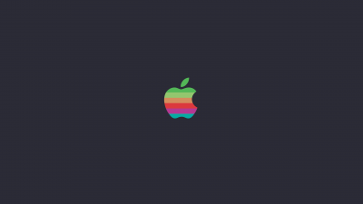 Apple, Background, Black, Pink, Rainbow