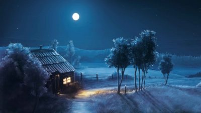 Blue, Hd, Moon, Snowfall, Wallpaper, Winter