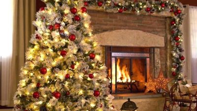 Christmas, Decorated, Golden, Tree, Wallpaper